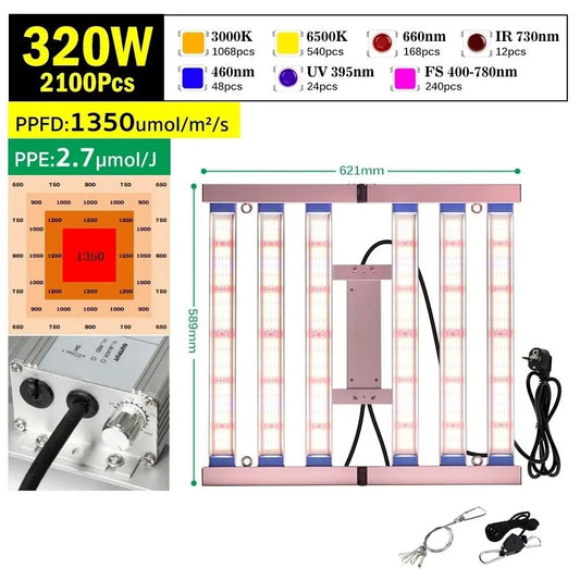 Lampe LED avec plusieurs tubes lumineux, couleurs rouge et bleu, cadre en métal, câbles suspendus visibles