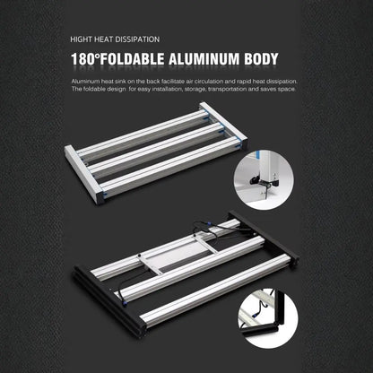 Structure en aluminium pliable avec des barres horizontales et un fond noir, conçue pour la dissipation de chaleur