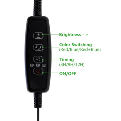 Télécommande noire avec boutons pour luminosité, couleur et minuterie, sur fond blanc