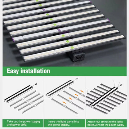 Barres LED horticoles en aluminium avec connecteurs et câbles d'alimentation sur fond gris