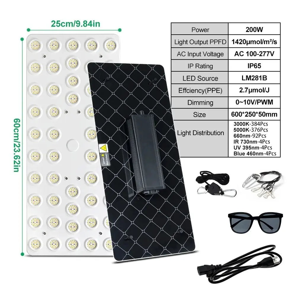 Panneau LED rectangulaire avec de nombreuses ampoules blanches sur fond noir et support gris