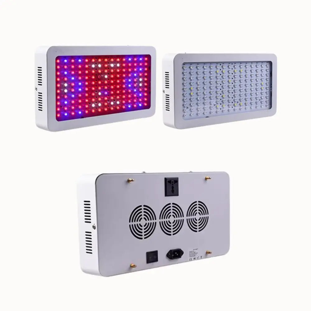 Lampe LED avec un boîtier blanc, affichant des lumières rouges, bleues et blanches en différentes configurations