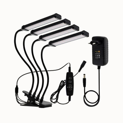 Quatre bras flexibles de lampe LED avec un boîtier d'alimentation et un contrôleur noir