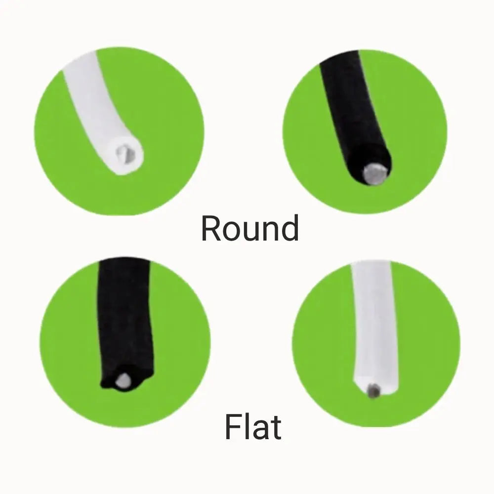 Quatre sections circulaires montrant des rouleaux de lien pour attacher des plantes, noir et blanc sur fond vert