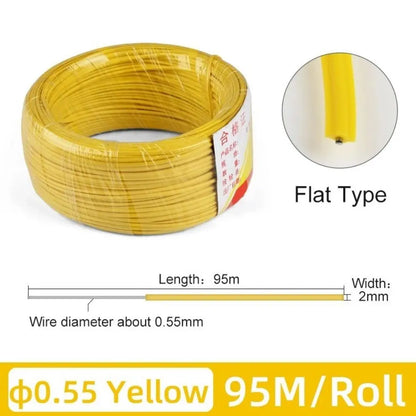 Fil de tuteurage souple jaune enroulé, visible sur un fond blanc, avec une texture lisse et brillante