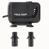 Pompe submersible noire avec deux raccords en plastique gris, sur fond blanc, design compact et moderne