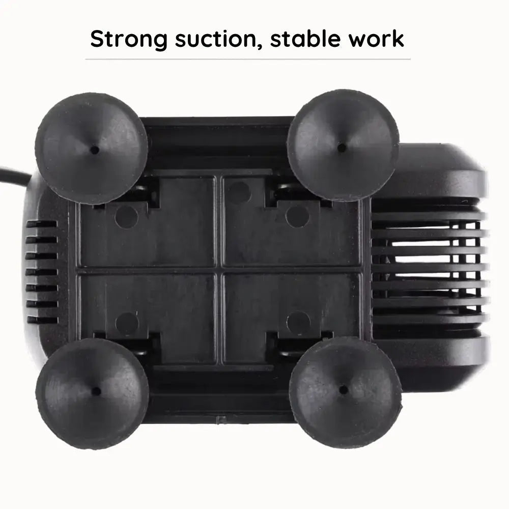 Pompe de brassage noire avec quatre ventouses, câbles visibles et design compact en plastique