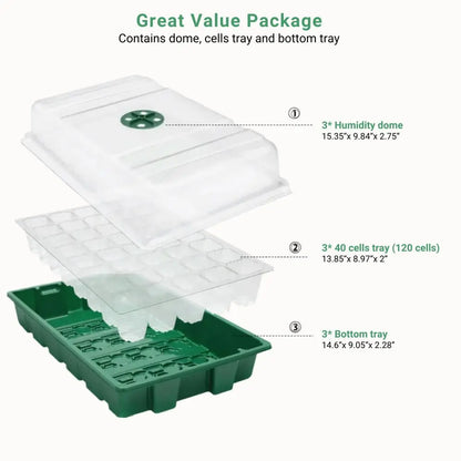 Dôme transparent avec trous, plateau vert en plastique et tray de culture pour semis