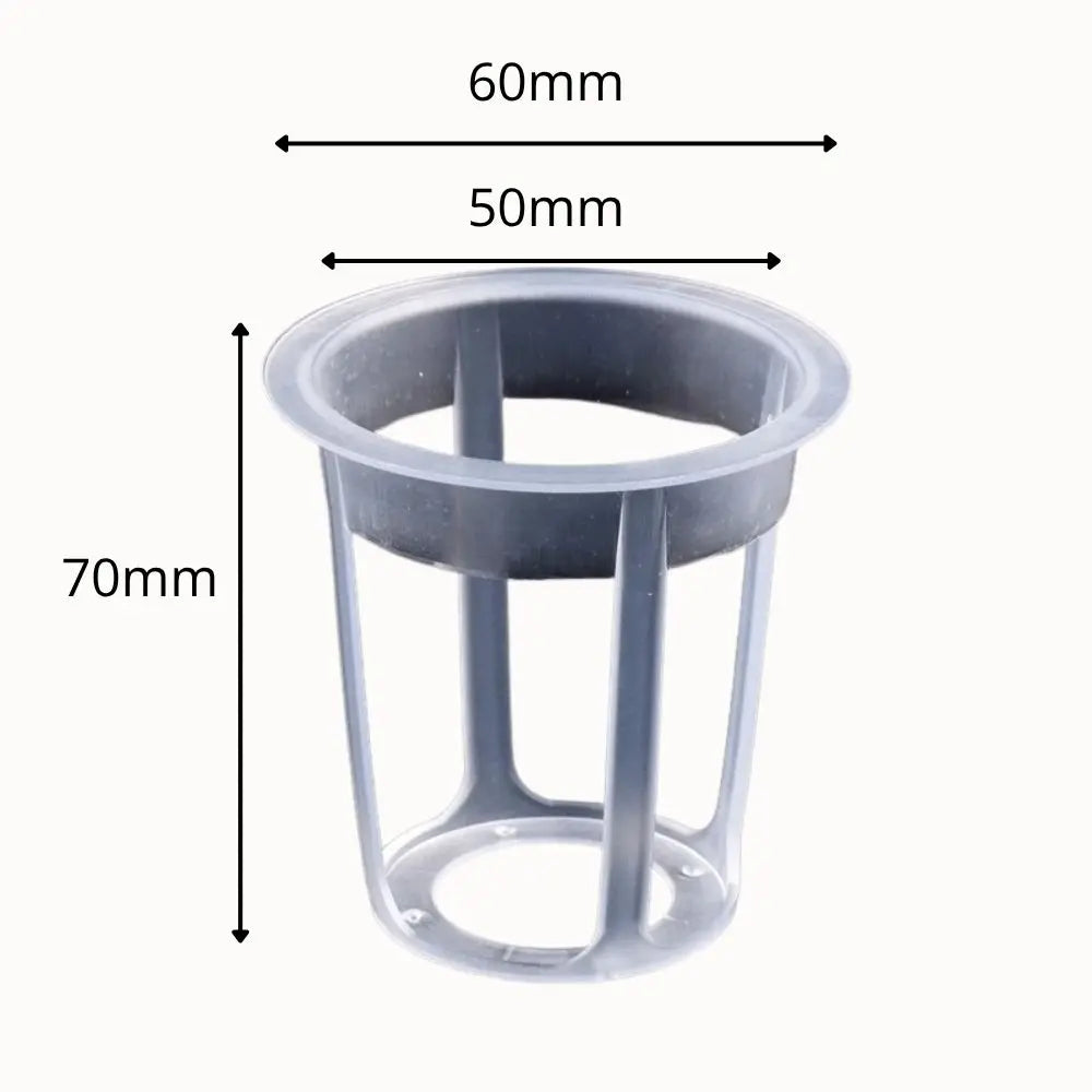 Panier hydroponique en plastique transparent avec des ouvertures et une forme cylindrique
