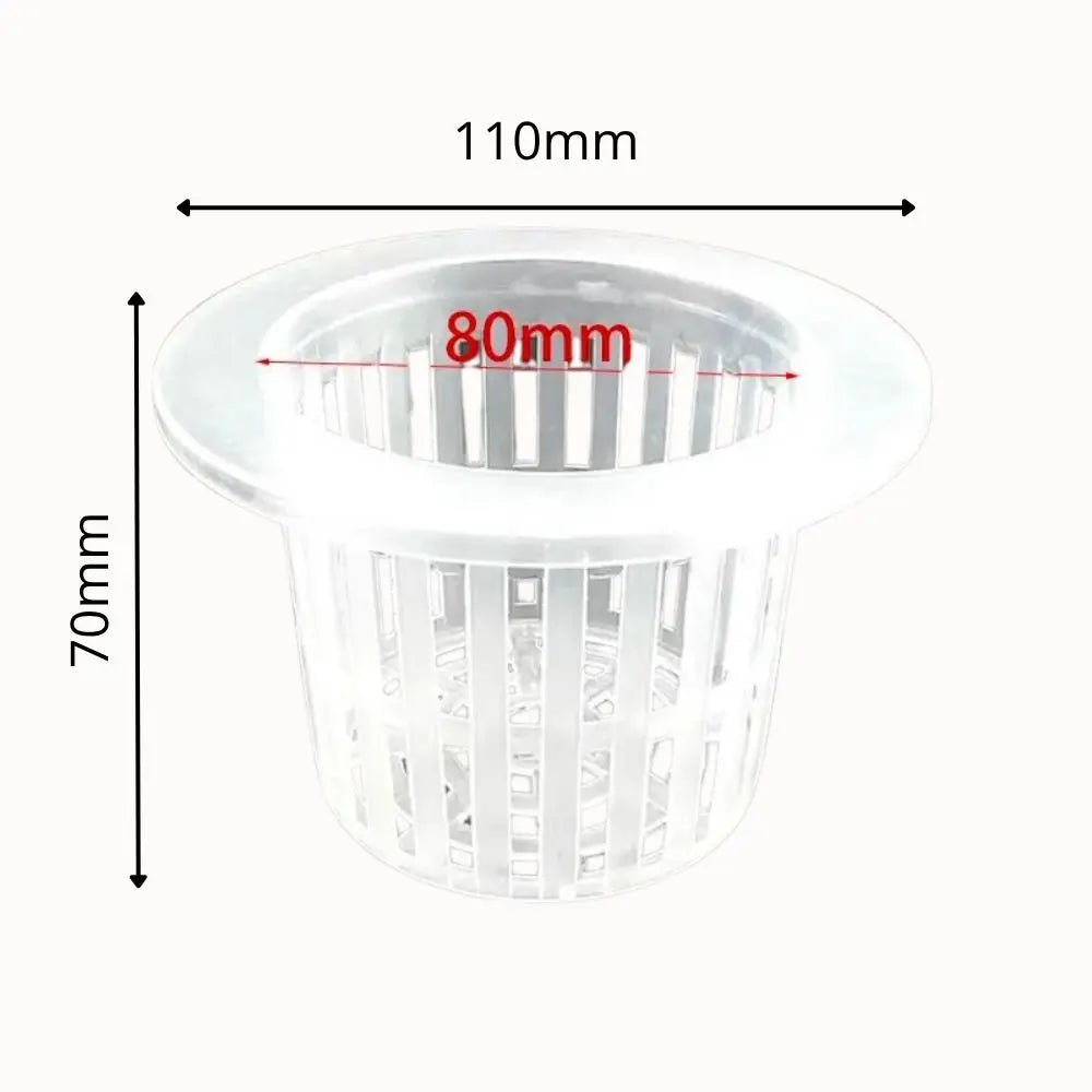Pots hydroponiques en plastique transparent avec des perforations et une forme cylindrique, couleur blanche
