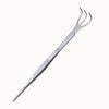 Pince en inox avec trois dents et un manche lisse, idéale pour le nettoyage des paniers hydro