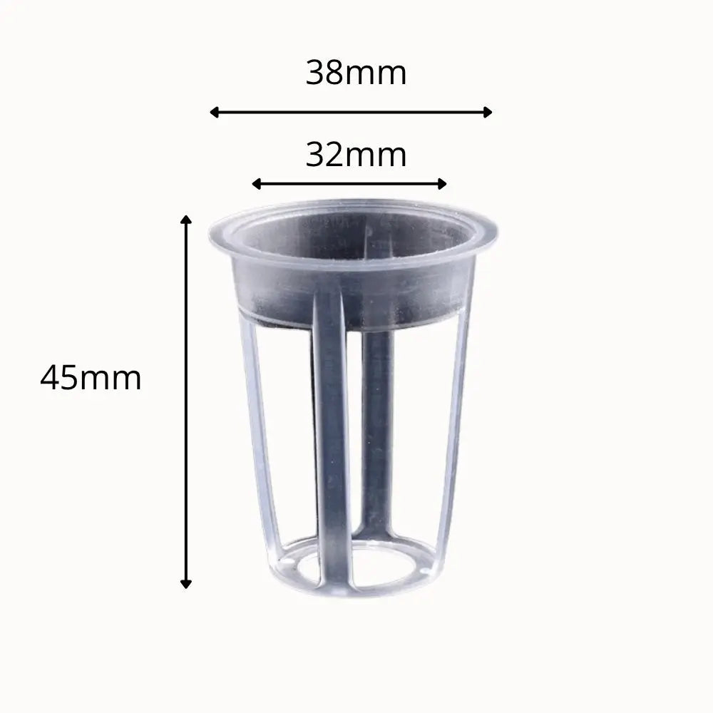 Paniers en plastique transparent pour culture hydroponique, avec des fentes verticales et une forme cylindrique