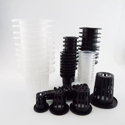 Lot de paniers en plastique noir et transparent, de différentes tailles, pour système hydroponique