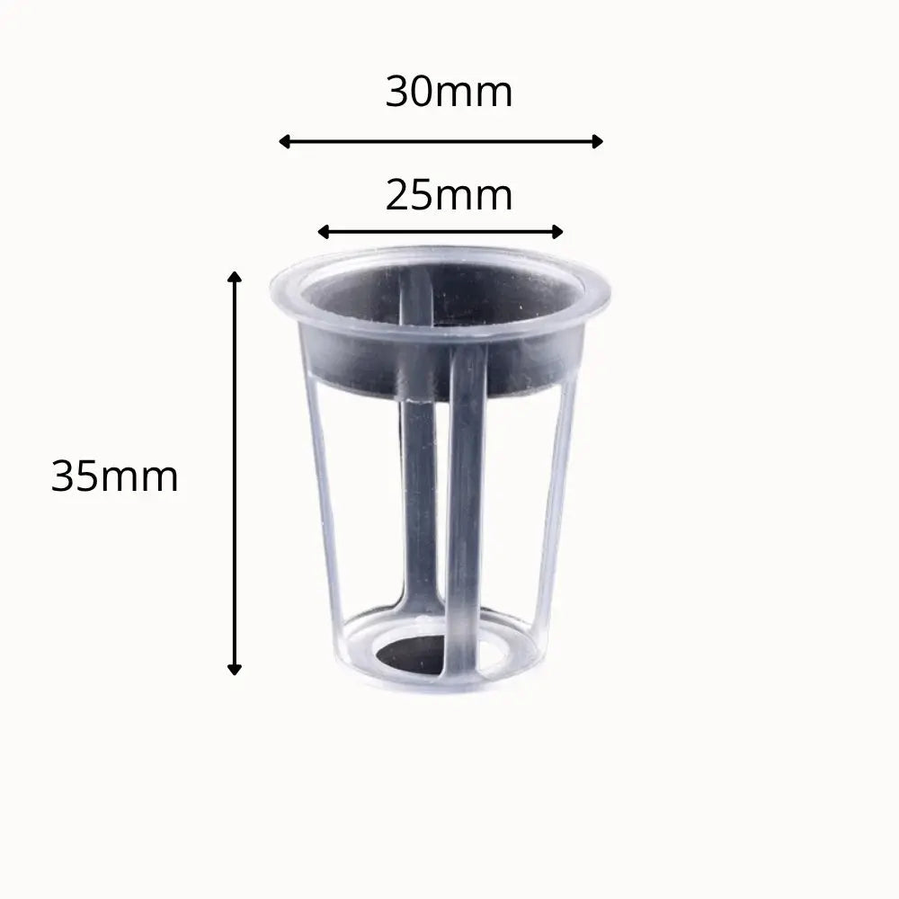 Panier hydroponique en plastique transparent, forme cylindrique avec des ouvertures sur les côtés