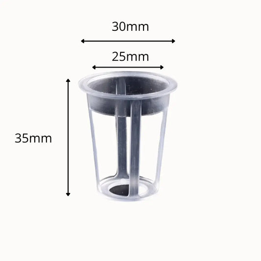 Panier hydroponique en plastique transparent, forme cylindrique avec des ouvertures sur les côtés