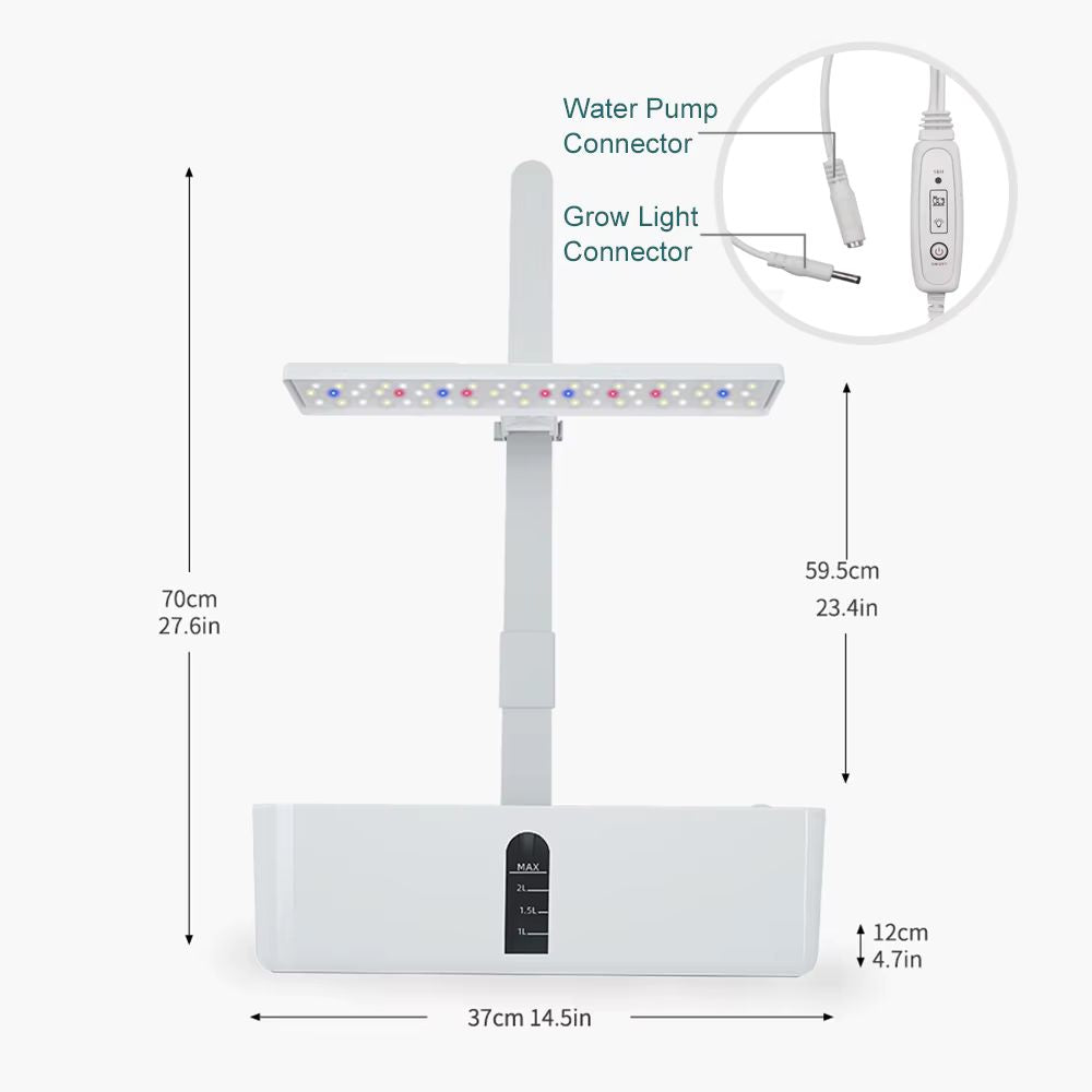 Système de culture intérieure avec lampes LED, support vertical et réservoir d'eau en plastique blanc