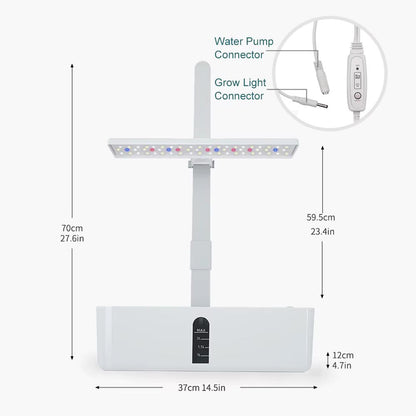 Système de culture intérieure avec lampes LED, support vertical et réservoir d'eau en plastique blanc