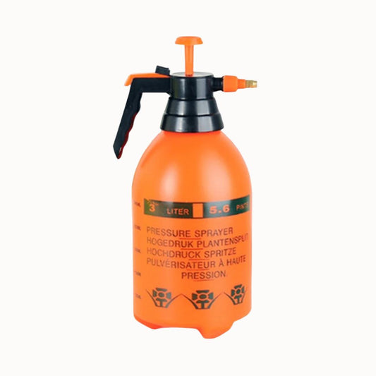 Pulvérisateur à pression de 3 litres avec buse ajustable et design orange visible sur l'image