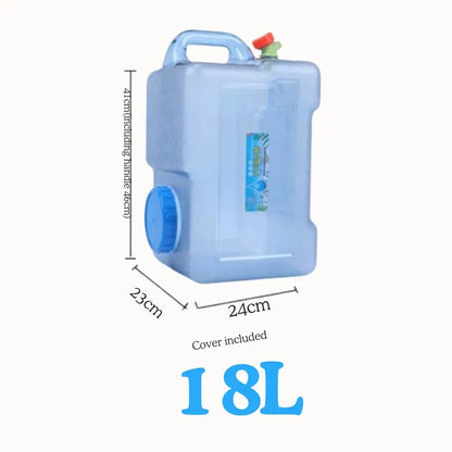 Réservoir d'eau de 18L en plastique transparent avec un robinet et une poignée pour le transport