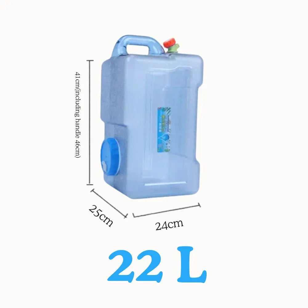 Réservoir transparent de 22L avec robinet et poignée, conçu pour le stockage d'eau pour plantes