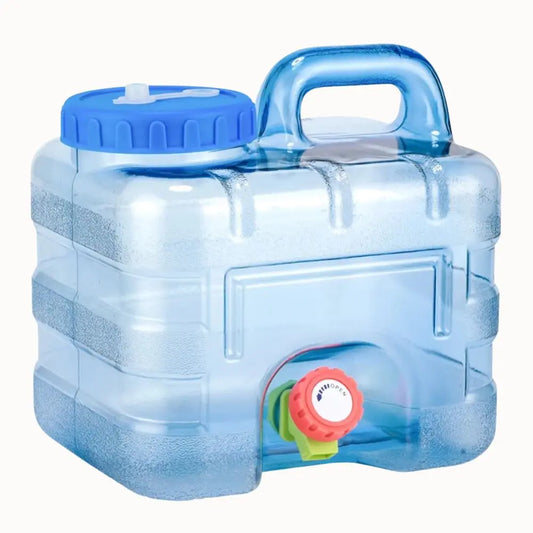 Bidon portable transparent de 7.5L avec robinet et couvercle bleu pour réservoir eau plante