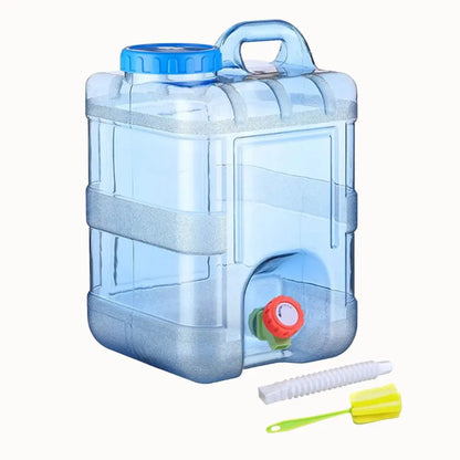 Réservoir d'eau transparent de 15L avec poignée et robinet pour un transport facile