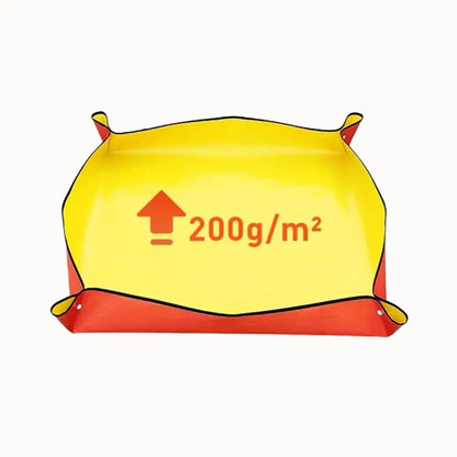 Tapis de rempotage en plastique jaune et rouge, avec bords repliés et surface lisse et étanche