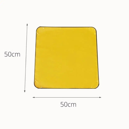 Tapis de rempotage jaune en PE renforcé, surface lisse et étanche, coins arrondis, fond uni
