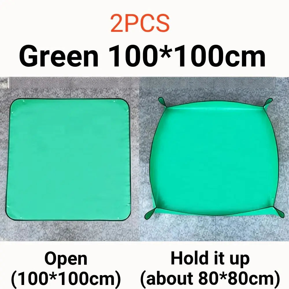 Tapis de rempotage vert, pliable, en matière synthétique, avec une surface lisse et étanche