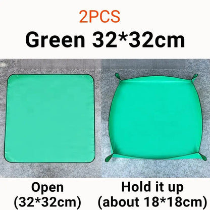 Tapis de rempotage vert en plastique pliable, forme carrée avec bords arrondis et surface lisse