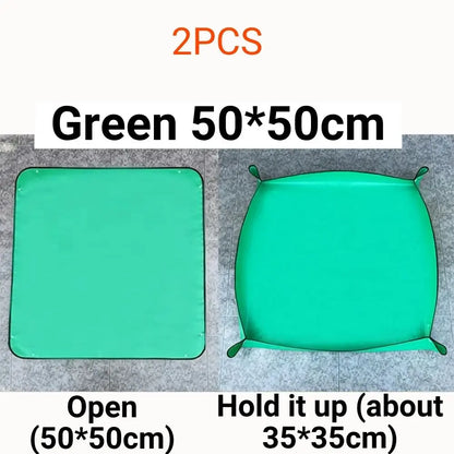 Tapis de rempotage vert pliable avec bords arrondis, surface lisse et matière en plastique étanche