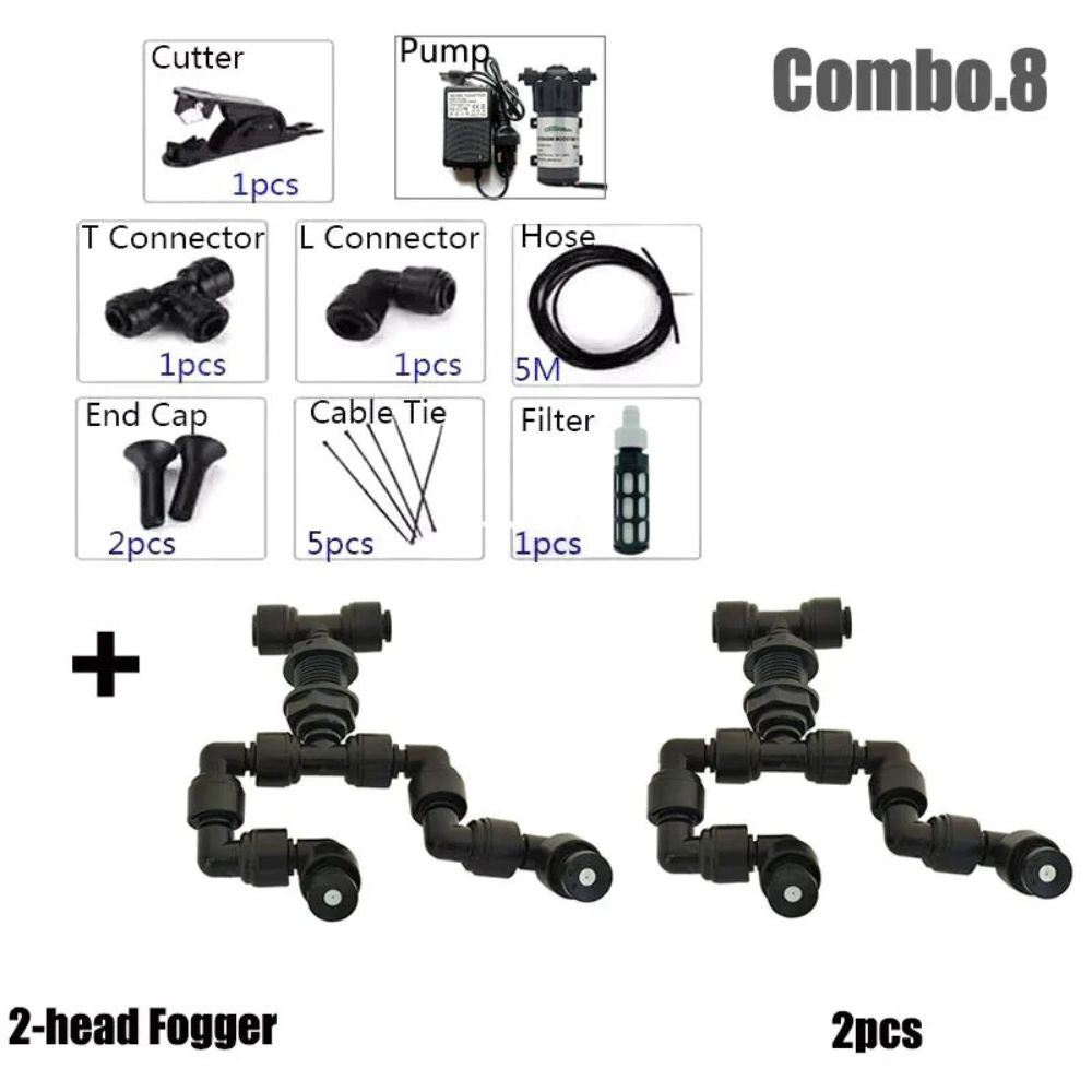 Kit complet de brumisateur 220V avec buses doubles orientables et accessoires inclus