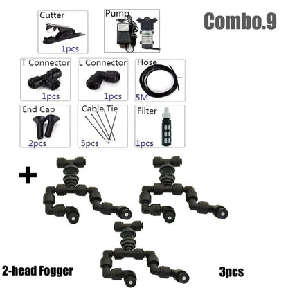 Kit complet de brumisateur avec buses doubles orientables, tuyaux et accessoires pour installation