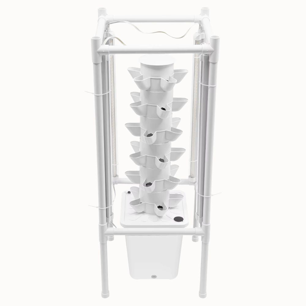 Système hydroponique vertical en plastique blanc avec plusieurs pots pour la culture de plantes