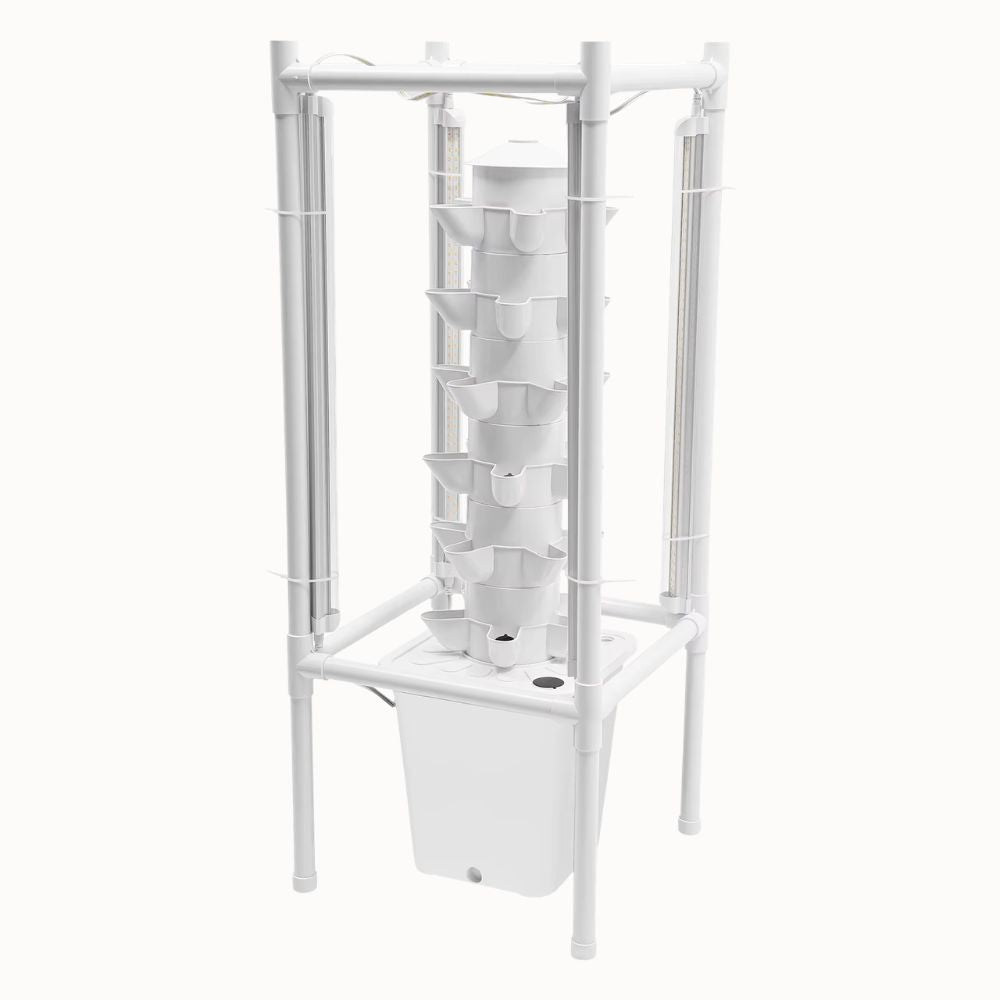 Système hydroponique vertical en plastique blanc avec plusieurs pots pour la culture de plantes
