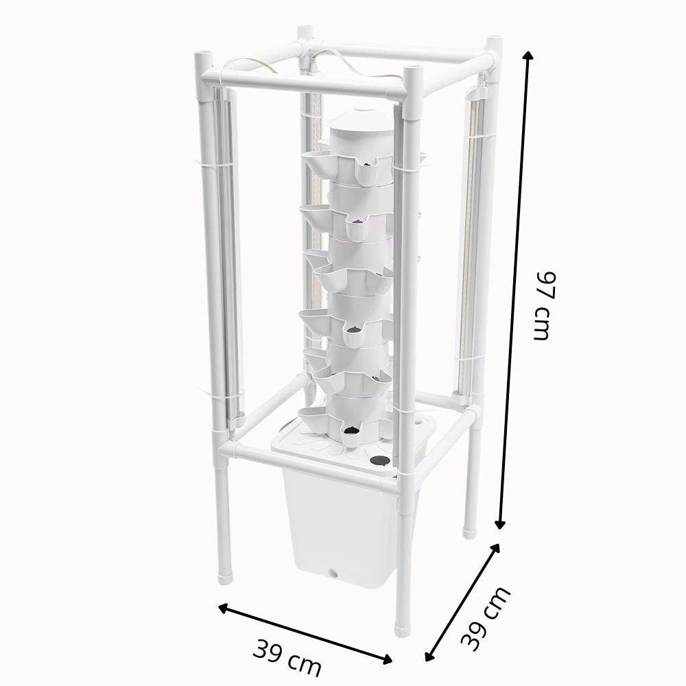 Système hydroponique vertical en plastique blanc avec plusieurs niveaux pour cultiver des plantes indoors