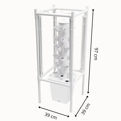 Système hydroponique vertical en plastique blanc avec plusieurs niveaux pour cultiver des plantes indoors