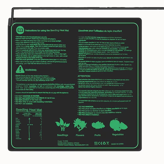 Tapis chauffant horticole carré de 50x52 cm avec surface noire et logo en vert
