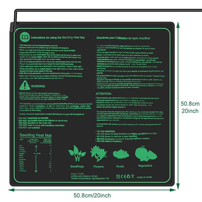 Tapis chauffant horticole carré de 50x52 cm avec surface noire et bords arrondis