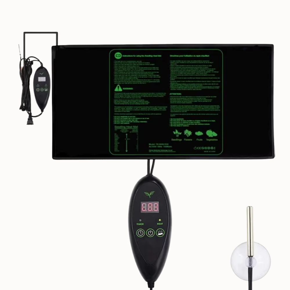 Tapis chauffant pour plantes de 25x52 cm avec thermostat digital et câble d'alimentation visible