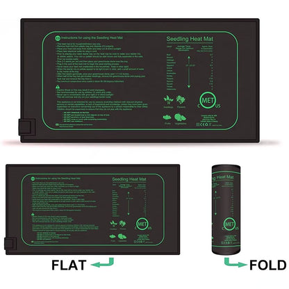Tapis chauffant pour semis et bouturage, format 10x52 cm, surface noire avec indications vertes