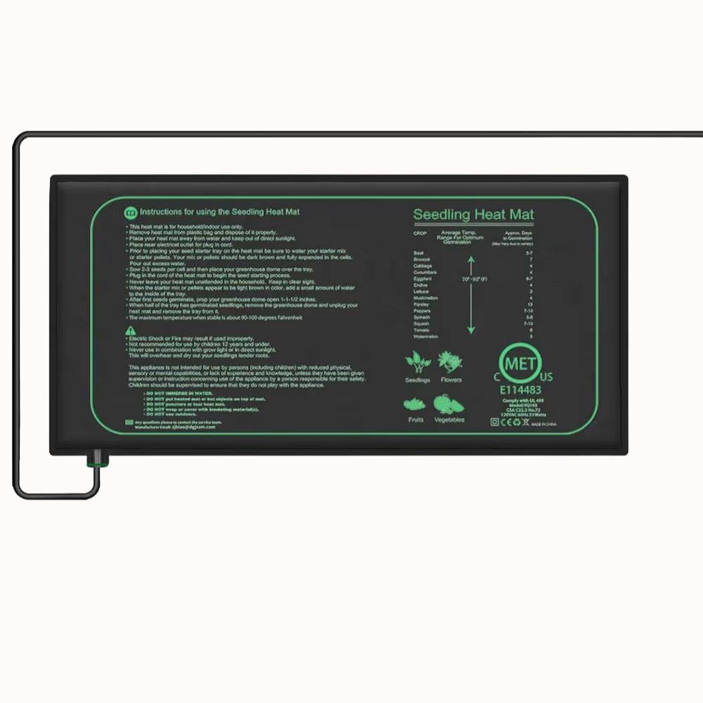 Tapis de culture chauffant 21W de format standard 25x52cm avec câble d'alimentation visible