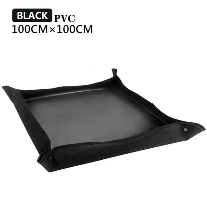 Tapis de rempotage noir en PVC avec bords repliés et surface lisse, idéal pour le jardinage intérieur