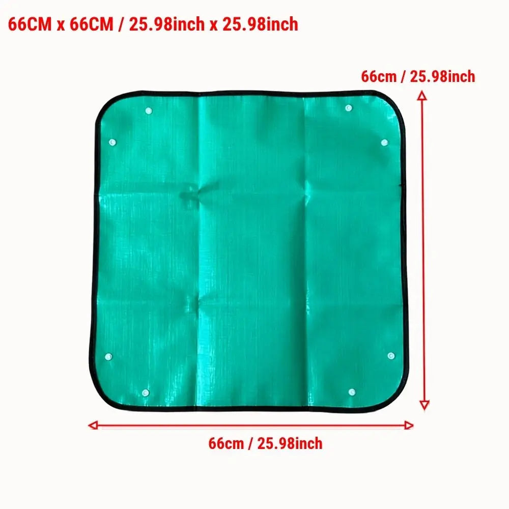 Tapis de rempotage vert avec bords noirs et œillets, surface lisse et étanche pour le travail de jardinage