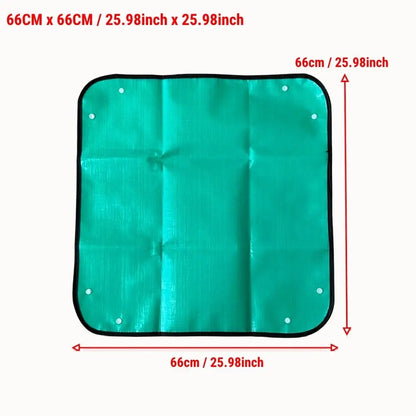 Tapis de rempotage vert avec bords noirs et œillets, surface lisse et étanche pour le travail de jardinage