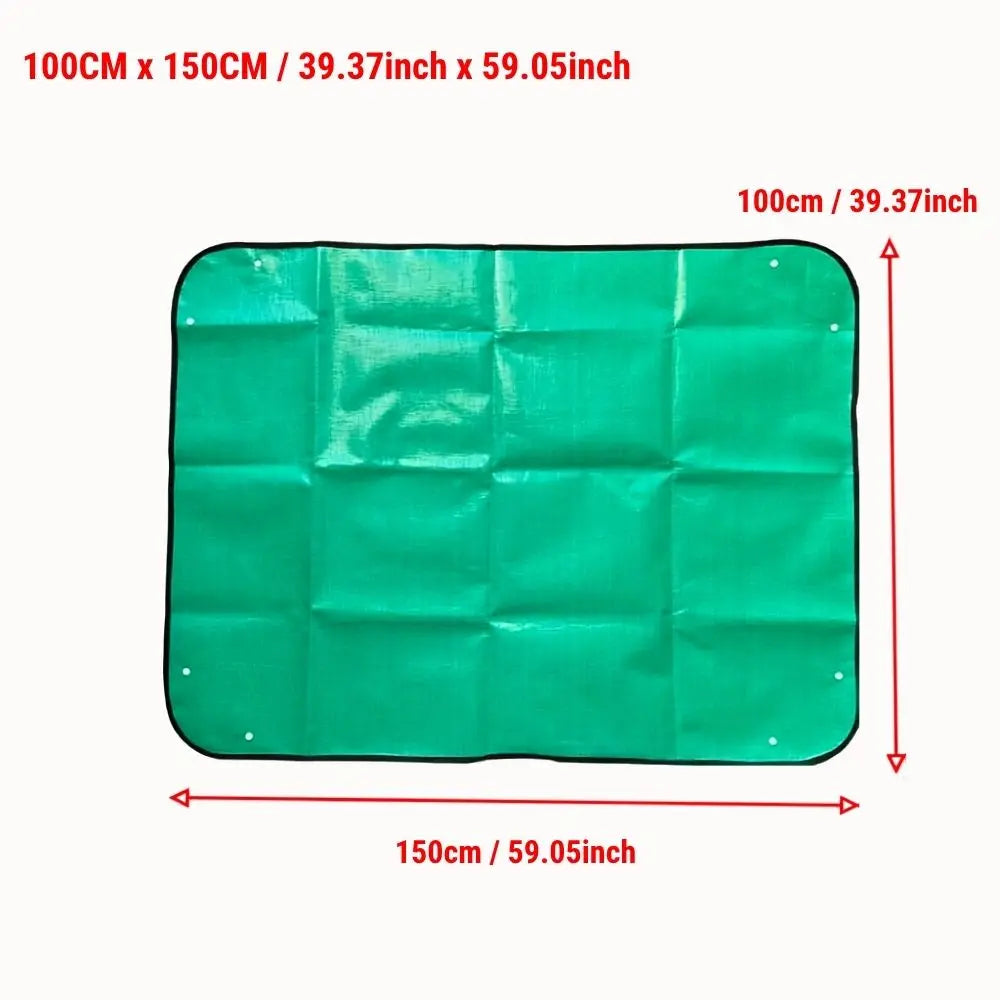 Tapis de rempotage vert, surface lisse et étanche, avec coins arrondis et œillets pour fixation