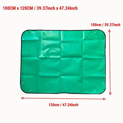 Tapis de rempotage vert en plastique étanche, surface lisse avec bords noirs, idéal pour le travail de jardinage