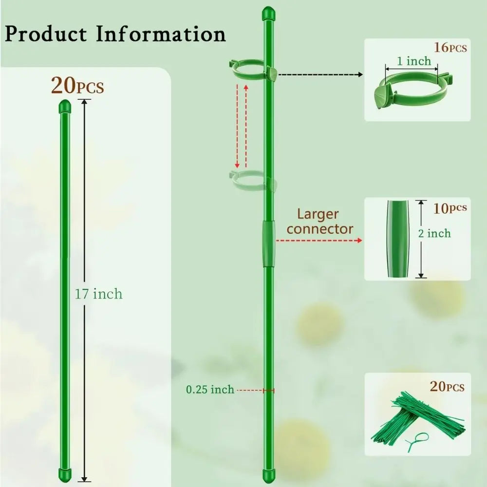 Tuteur en fibre de verre vert, ajustable, avec connecteurs ronds et surface lisse, sur fond clair