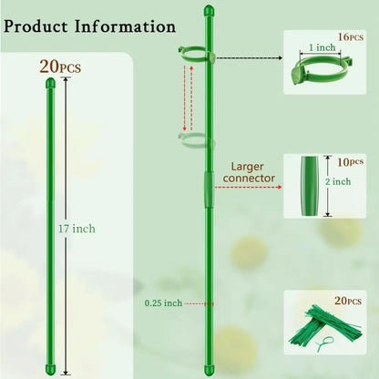 Tuteur en fibre de verre vert, ajustable, avec connecteurs ronds et surface lisse, sur fond clair